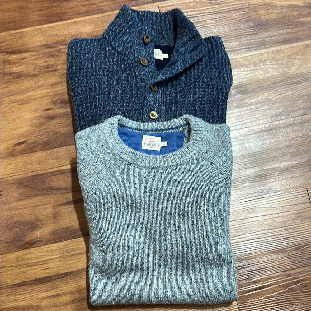 Faherty Blue and Gray Cardigan Sweater Set